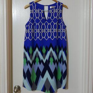So Cool Dress Blue White Geometric Pattern Sheath with Chevron Design Large